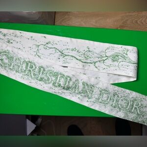 Christian Dior Toile de Jouy Twilly Scarf Green Ivory Silk | Mitzah Style